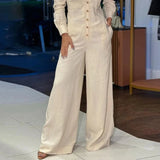Jumpsuit casual a maniche lunghe con bottoni e gamba larga da donna - Jumpsuit donna ATREND