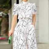 Jumpsuit con maniche plissettate a gamba larga da donna - Jumpsuit donna ATREND
