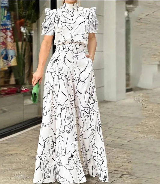 Jumpsuit con maniche plissettate a gamba larga da donna - Jumpsuit donna ATREND