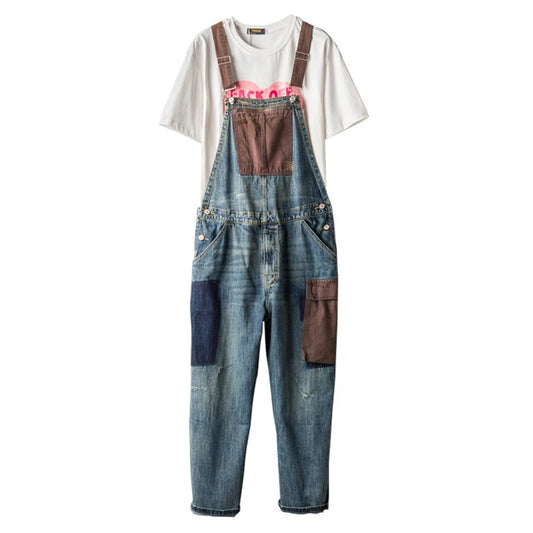 Jumpsuit di jeans patchwork da uomo - jumpsuit uomo ATREND