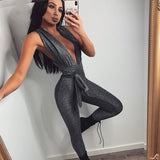 Jumpsuit elastica aderente con brillantini da donna ATREND