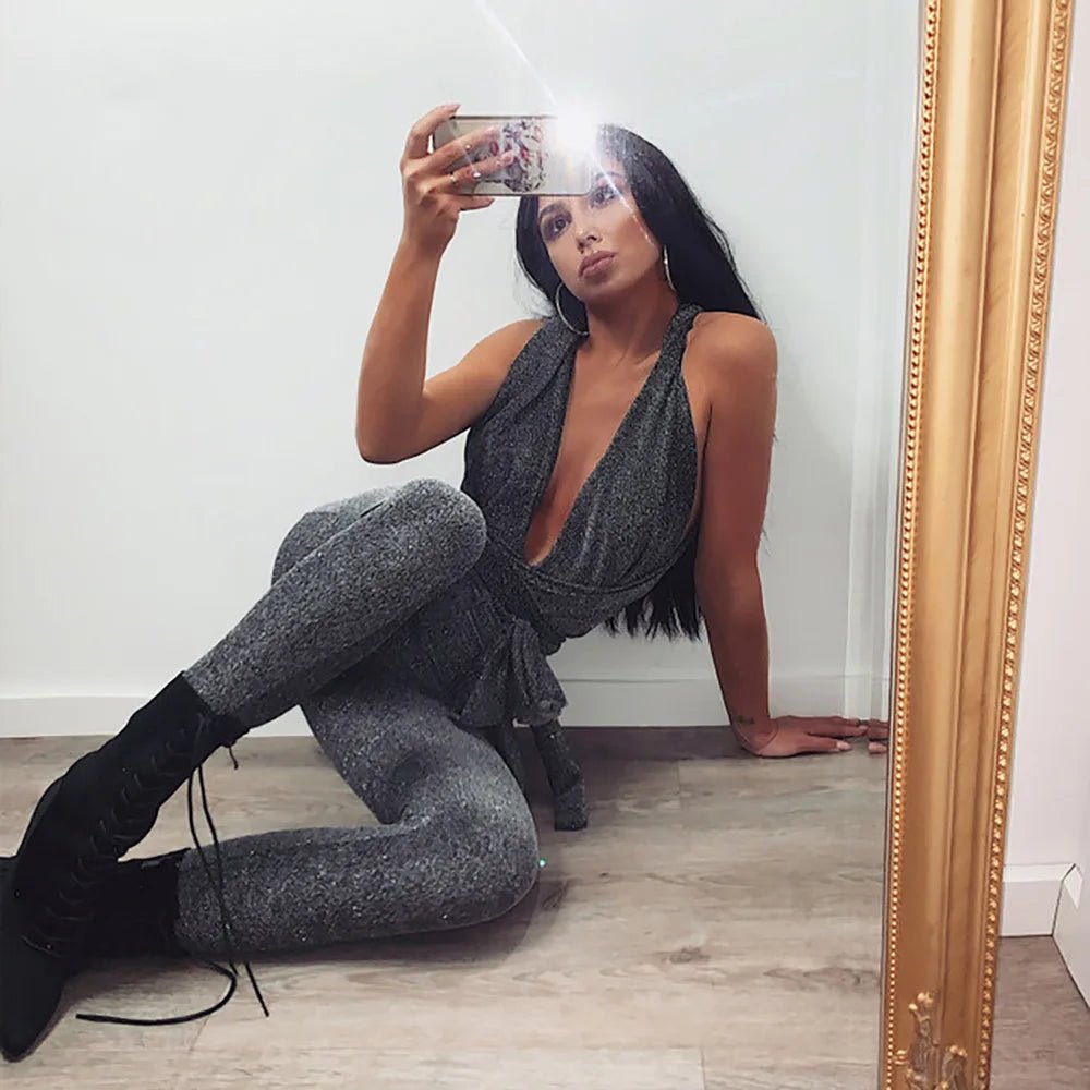 Jumpsuit elastica aderente con brillantini da donna ATREND