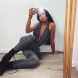Jumpsuit elastica aderente con brillantini da donna ATREND