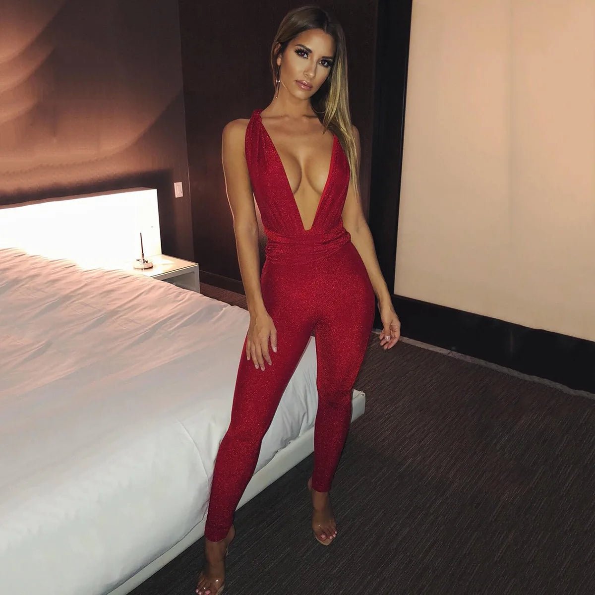 Jumpsuit elastica aderente con brillantini da donna ATREND