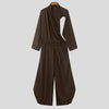 Jumpsuit geometrica scavata a maniche lunghe plissettata da uomo ATREND