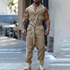 Jumpsuit in denim senza maniche con bottoni e cintura in vita da uomo ATREND