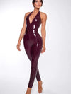 Jumpsuit in pelle PU con scollo profondo a V da donna ATREND