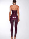 Jumpsuit in pelle PU con scollo profondo a V da donna ATREND