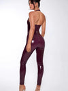 Jumpsuit in pelle PU con scollo profondo a V da donna ATREND