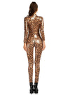 Jumpsuit in pelle verniciata lucida con stampa leopardata da donna ATREND