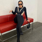 Jumpsuit patchwork a maniche lunghe con cerniera da donna ATREND