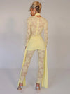 Jumpsuit patchwork in pizzo trasparente con volant drappeggiati da donna ATREND