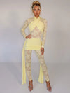 Jumpsuit patchwork in pizzo trasparente con volant drappeggiati da donna ATREND