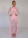 Jumpsuit patchwork in pizzo trasparente con volant drappeggiati da donna ATREND