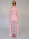 Jumpsuit patchwork in pizzo trasparente con volant drappeggiati da donna ATREND