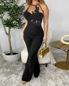 Jumpsuit patchwork in rete trasparente con cinturino e fiori da donna ATREND