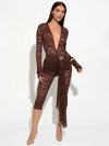 Jumpsuit patchwork trasparente con scollo a V profondo da donna ATREND