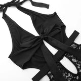 Jumpsuit patchwork trasparente in pizzo senza maniche scavata da donna ATREND