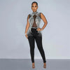 Jumpsuit patchwork trasparente senza maniche con strass da donna ATREND