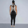 Jumpsuit patchwork trasparente senza maniche con strass da donna ATREND
