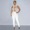 Jumpsuit patchwork trasparente senza maniche con strass da donna ATREND