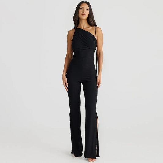 Jumpsuit regolabile con lacci e spacco laterale da donna ATREND
