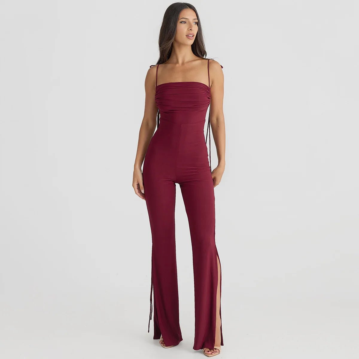 Jumpsuit regolabile con lacci e spacco laterale da donna ATREND