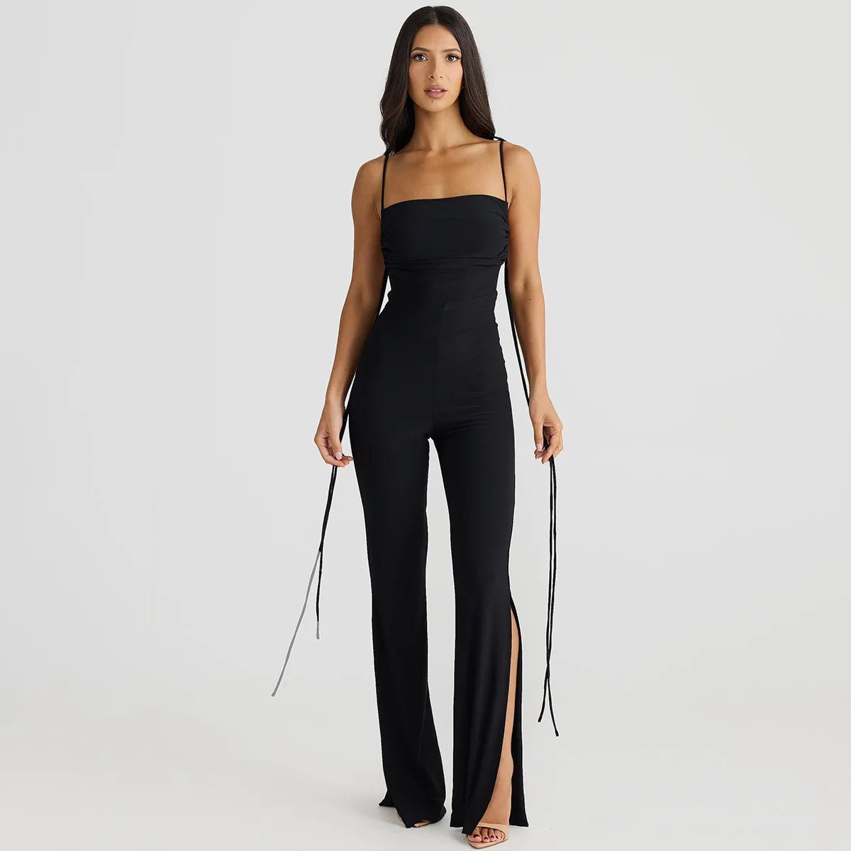 Jumpsuit regolabile con lacci e spacco laterale da donna ATREND