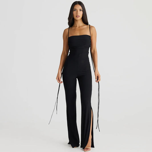 Jumpsuit regolabile con lacci e spacco laterale da donna ATREND