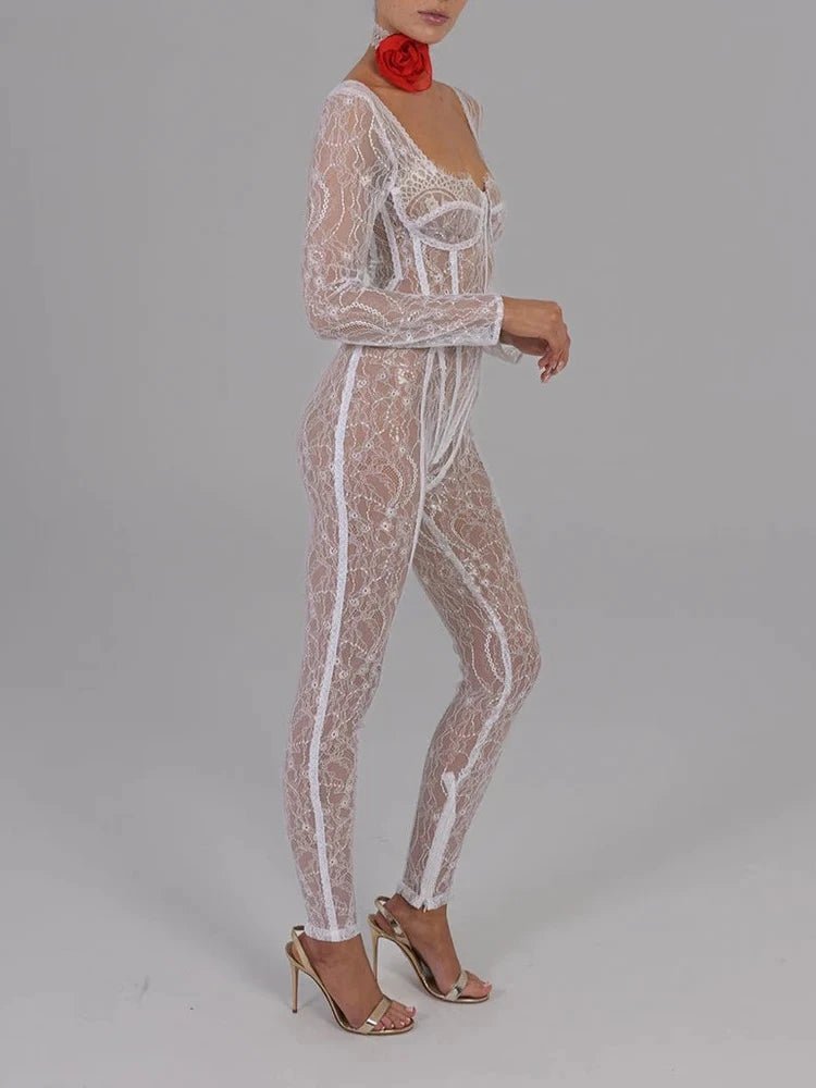Jumpsuit trasparente in pizzo con bordo a contrasto da donna - Jumpsuit donna ATREND