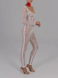 Jumpsuit trasparente in pizzo con bordo a contrasto da donna - Jumpsuit donna ATREND