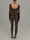 Jumpsuit trasparente in pizzo con bordo a contrasto da donna ATREND