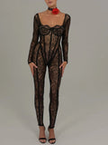 Jumpsuit trasparente in pizzo con bordo a contrasto da donna - Jumpsuit donna ATREND