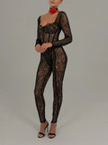 Jumpsuit trasparente in pizzo con bordo a contrasto da donna - Jumpsuit donna ATREND