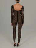 Jumpsuit trasparente in pizzo con bordo a contrasto da donna - Jumpsuit donna ATREND