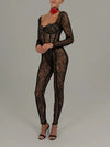 Jumpsuit trasparente in pizzo con bordo a contrasto da donna ATREND