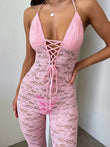 Jumpsuit trasparente in pizzo con lacci da donna - Jumpsuit donna ATREND