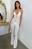 Jumpsuit trasparente in pizzo con lacci da donna - Jumpsuit donna ATREND