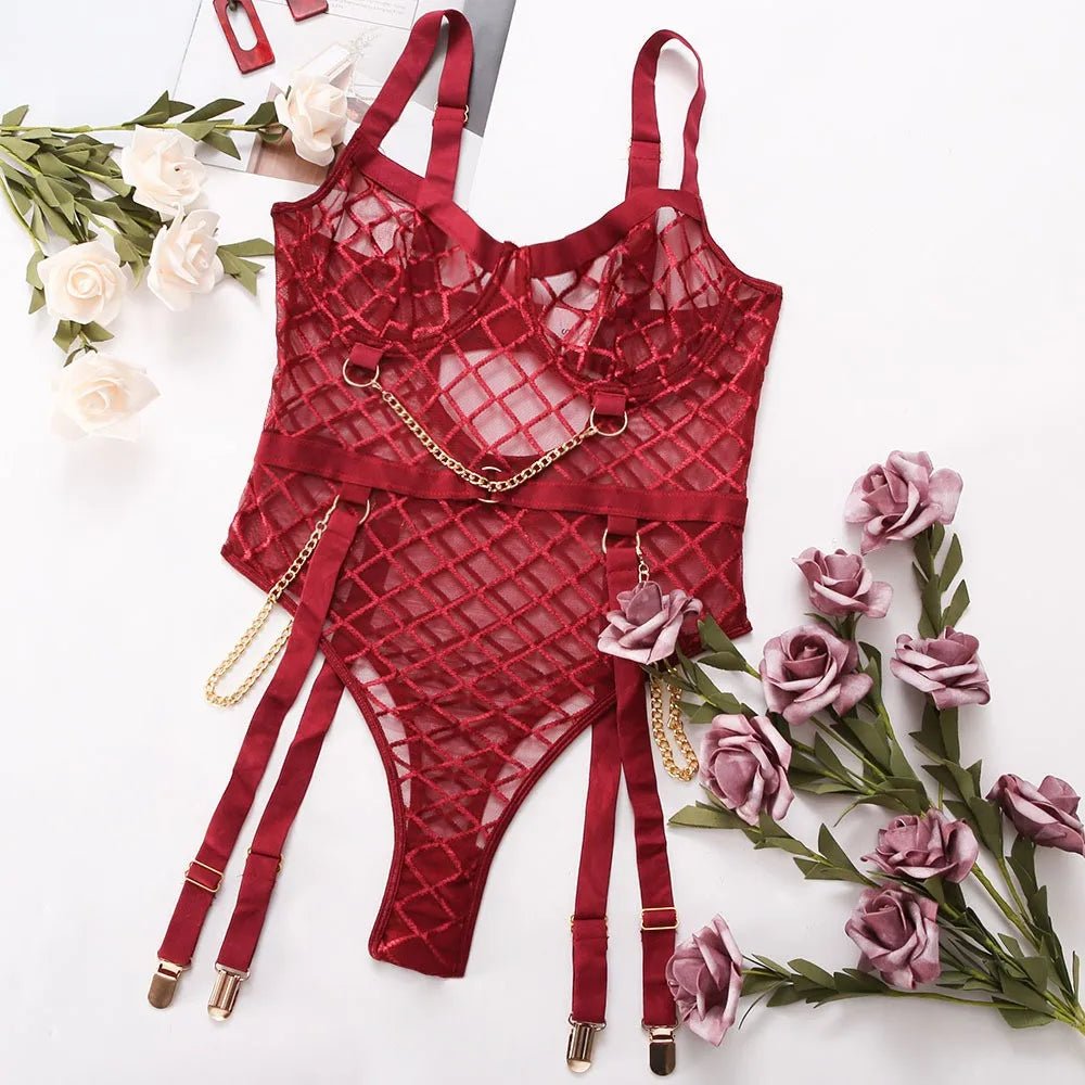 Lingerie body a rete trasparente con catena da donna - intimo lingerie ATREND