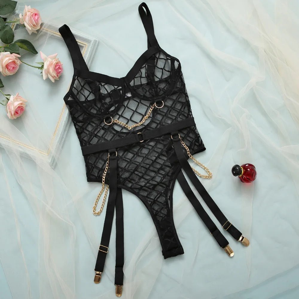 Lingerie body a rete trasparente con catena da donna - intimo lingerie ATREND