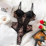 Lingerie body leopardao patchwork scavato da donna - intimo lingerie ATREND