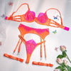 Lingerie patchwork reggiseno perizoma & giarrettiera fluo da donna ATREND