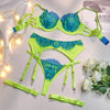 Lingerie patchwork reggiseno perizoma & giarrettiera fluo da donna ATREND