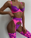 Lingerie patchwork reggiseno perizoma & giarrettiera fluo da donna ATREND