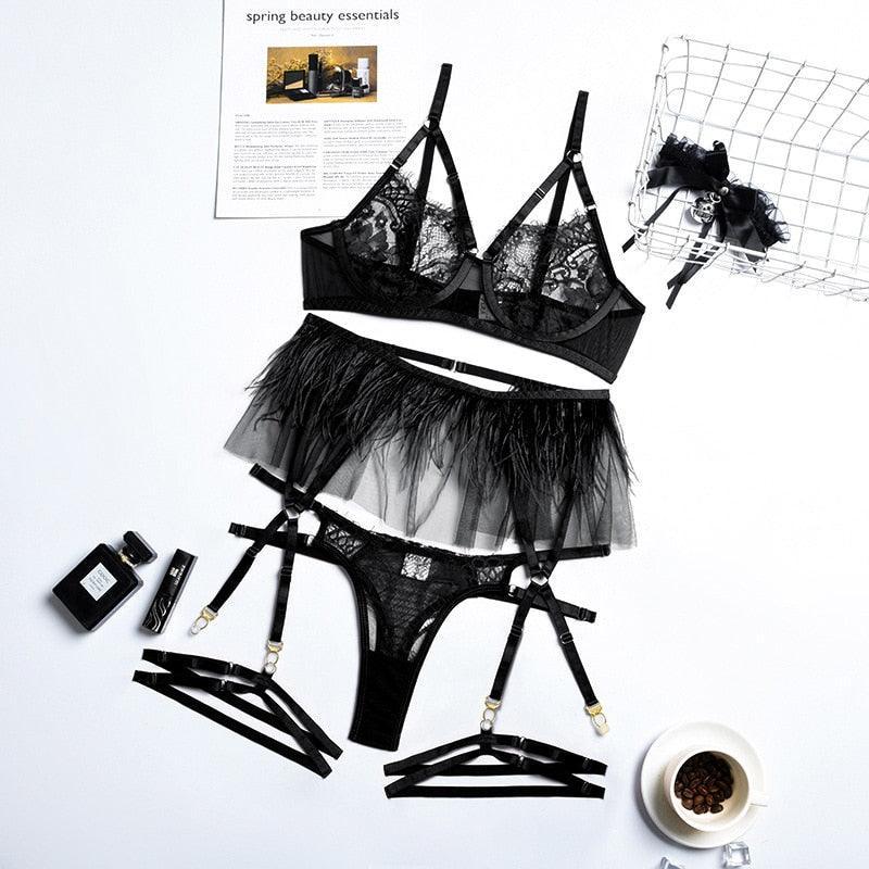 Lingerie patchwork reggiseno perizoma & giarrettiere da donna - intimo lingerie ATREND