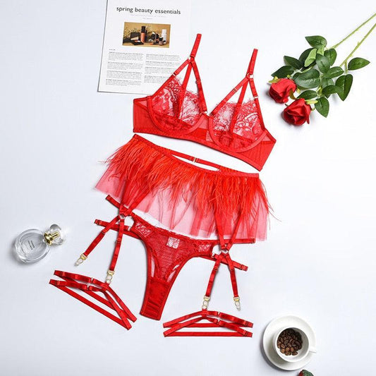 Lingerie patchwork reggiseno perizoma & giarrettiere da donna - intimo lingerie ATREND