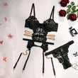 Lingerie reggiseno con giarrettiera e perizoma con catena da donna - intimo lingerie ATREND