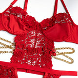Lingerie reggiseno con giarrettiera e perizoma con catena da donna - intimo lingerie ATREND