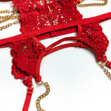 Lingerie reggiseno con giarrettiera e perizoma con catena da donna - intimo lingerie ATREND