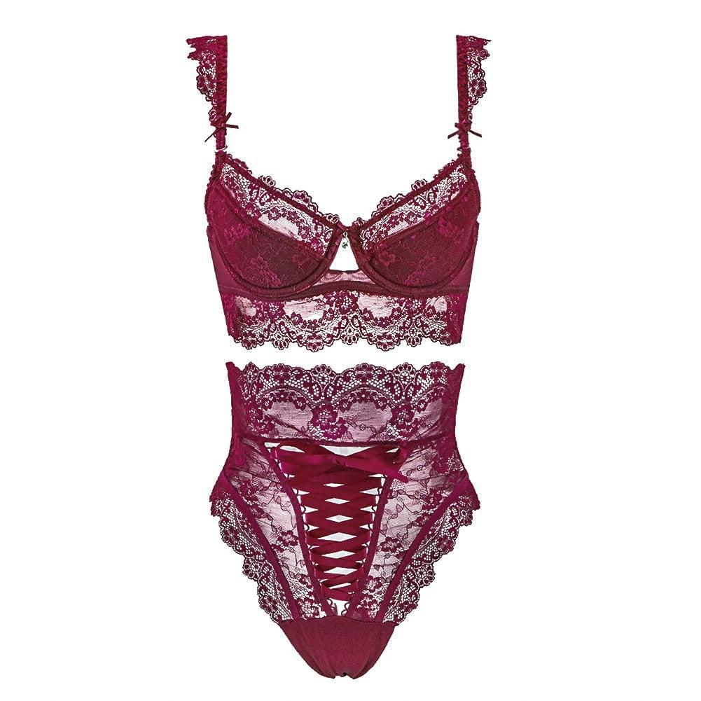 Lingerie reggiseno imbottito & tanga a vita alta in pizzo da donna - lingerie ATREND